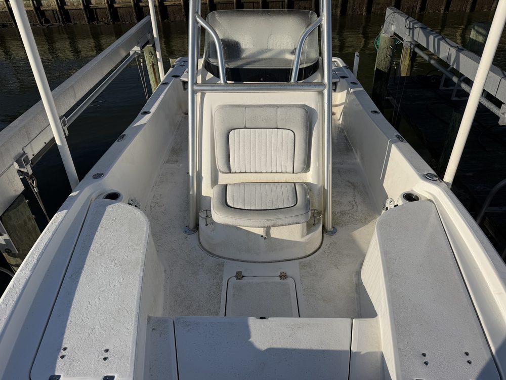A center console on a lift, cockpit and leaning post clean