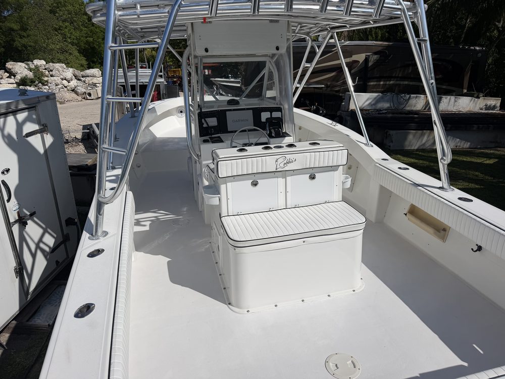 An offshore center console cockpit and helm, clean