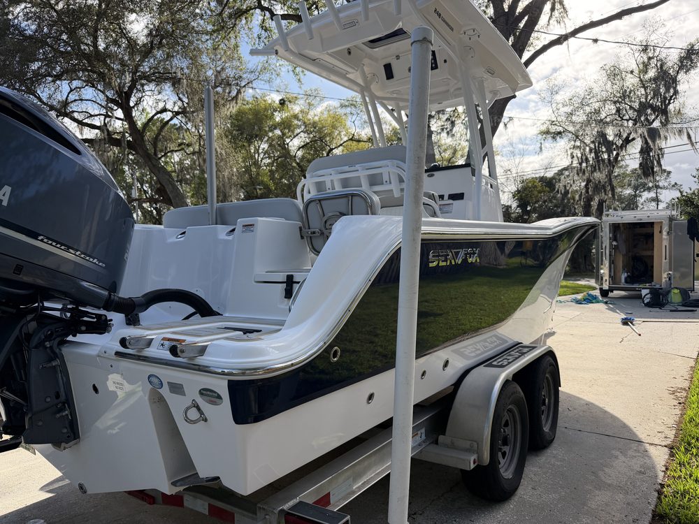 The stern and outboard of the Sea Fox